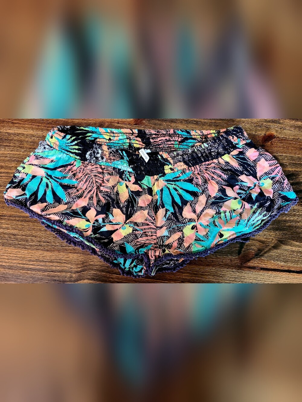 Tropical Print Beach Short Shorts with Smocked Waist